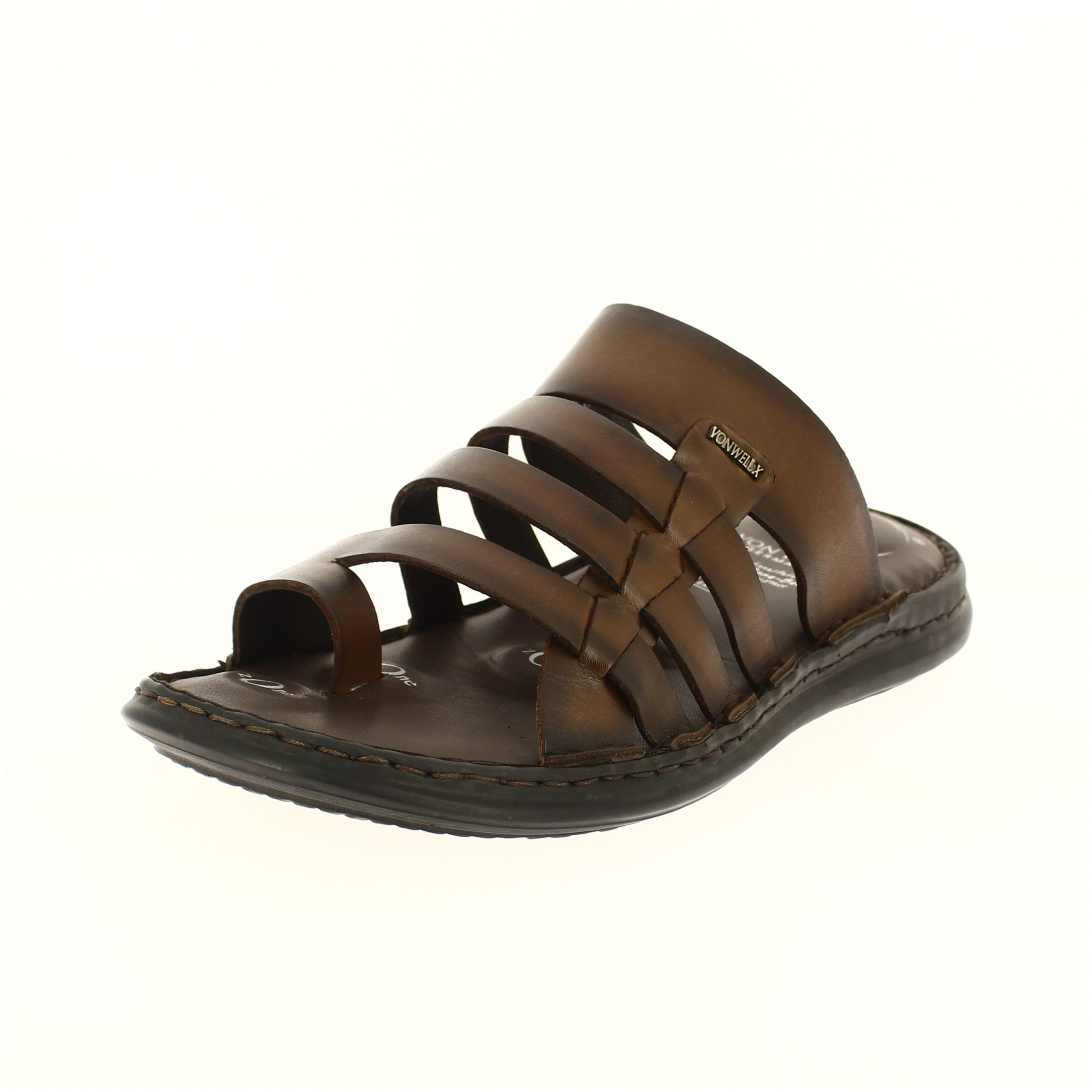 Von Wellx Men Casual T-Strap Slippers Brown
