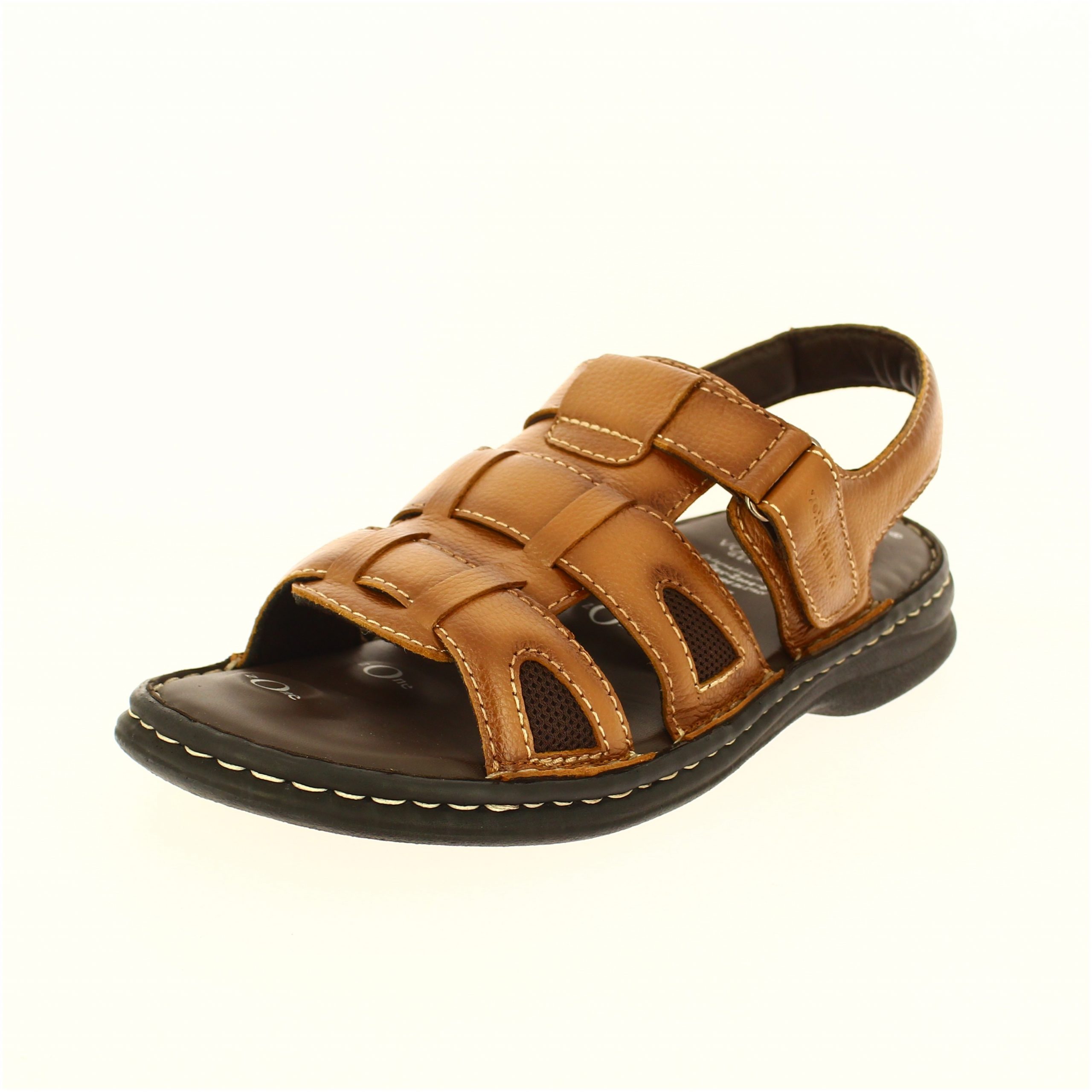 Von Wellx Men Casual T-Strap Slippers Tan