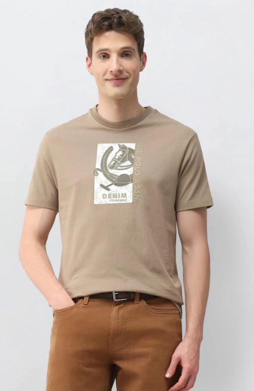 US POLO Men Casual Half Sleeve T-Shirt Beige
