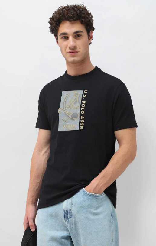 US POLO Men Casual Half Sleeve T-Shirt Black