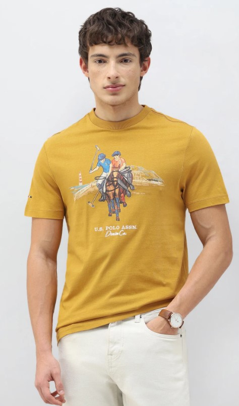 US POLO Men Casual Half Sleeve T-Shirt Mustard