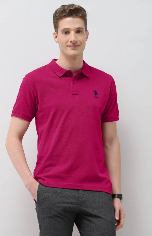 US POLO Men Casual Half Sleeve T-Shirt Pink