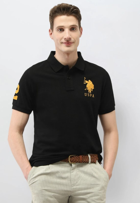 US POLO Men Casual Half Sleeve T-Shirt Black